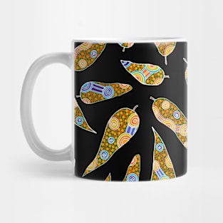 Aboriginal Art - Leaves Repeat Black Mug